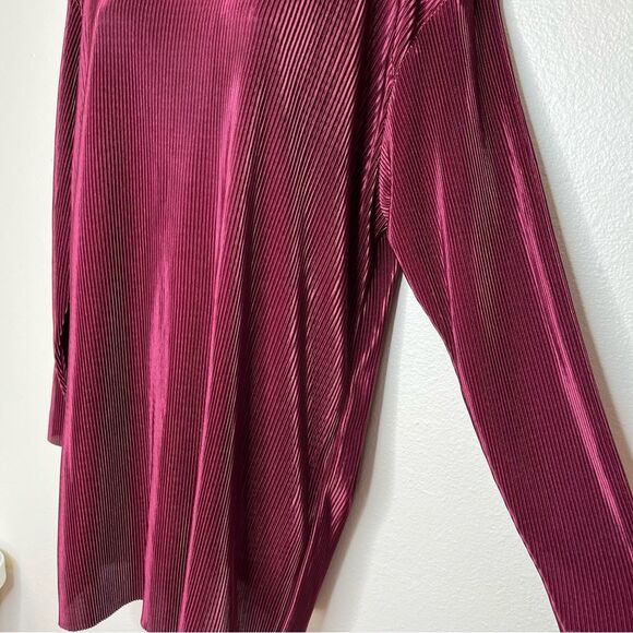 Vintage Maxima Burgundy Accordion Pleat Round Neck Long Sleeve Tunic Women Med - Picture 4 of 10